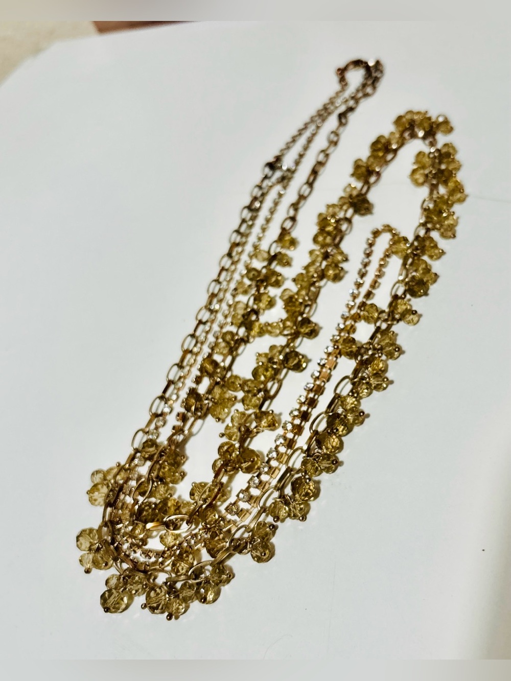 Gold Multi-Strand Floral Crystal Necklace